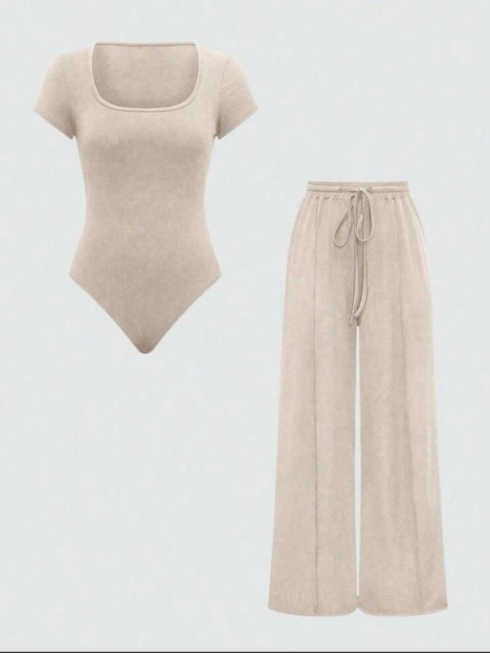 Wide Leg Drawstring Pants in Beige - Women's Casual Lounge